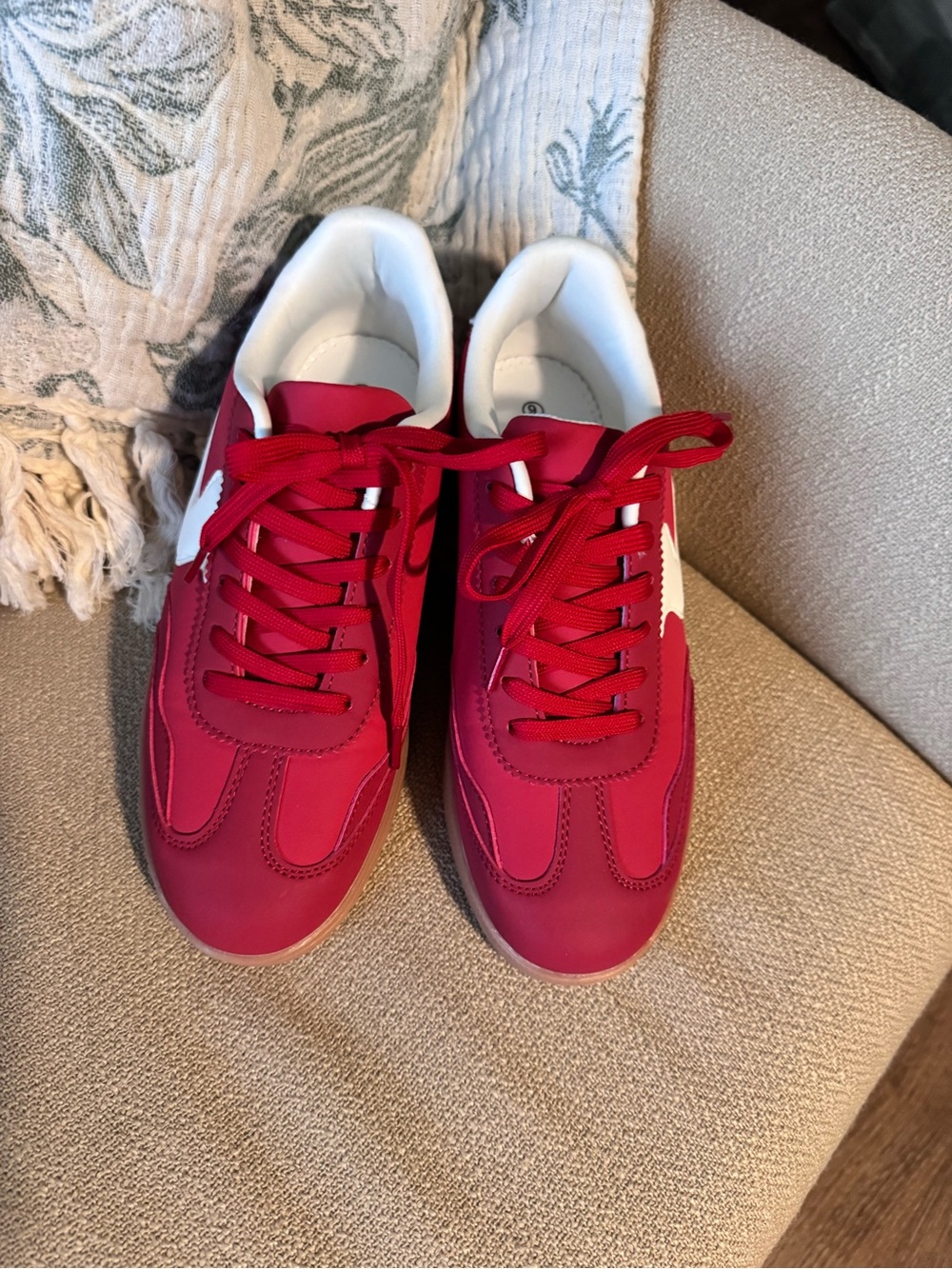 Women’s Boutique Red Casual Lace-Up Sneakers